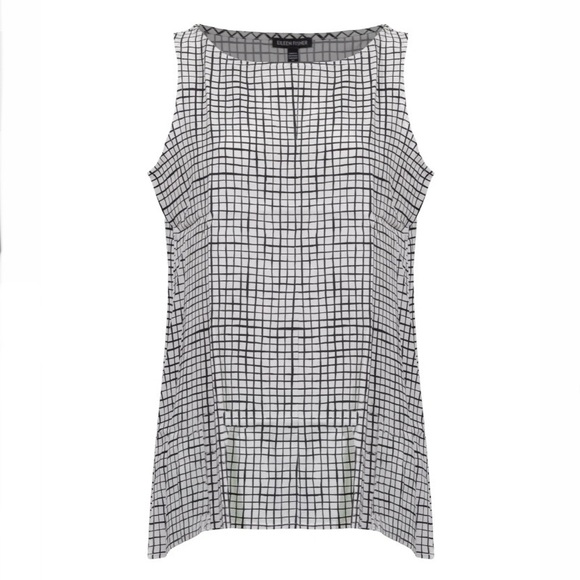 Eileen Fisher Bateau Neck Grid Tank Bone - Picture 4 of 13
